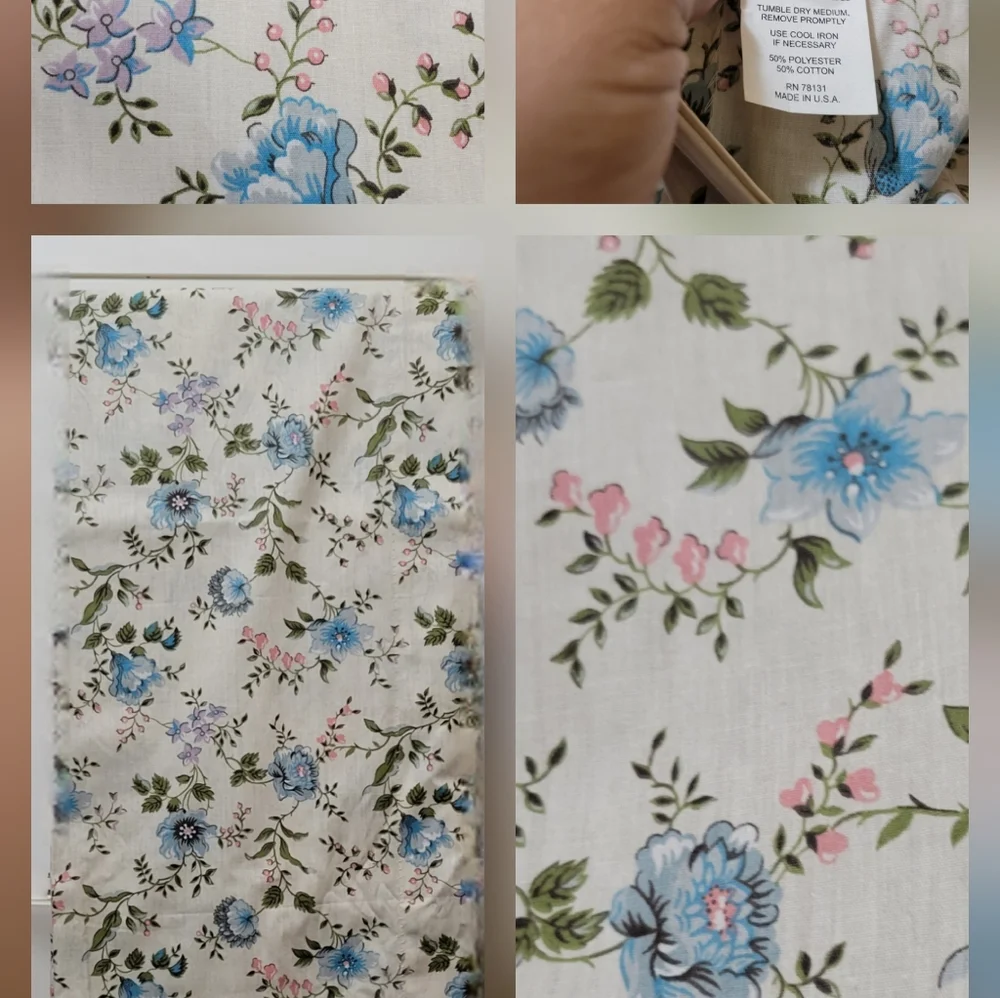 Vintage Blue, Pink, Lavender, Green & Cream Floral Cotton Curtains EUC